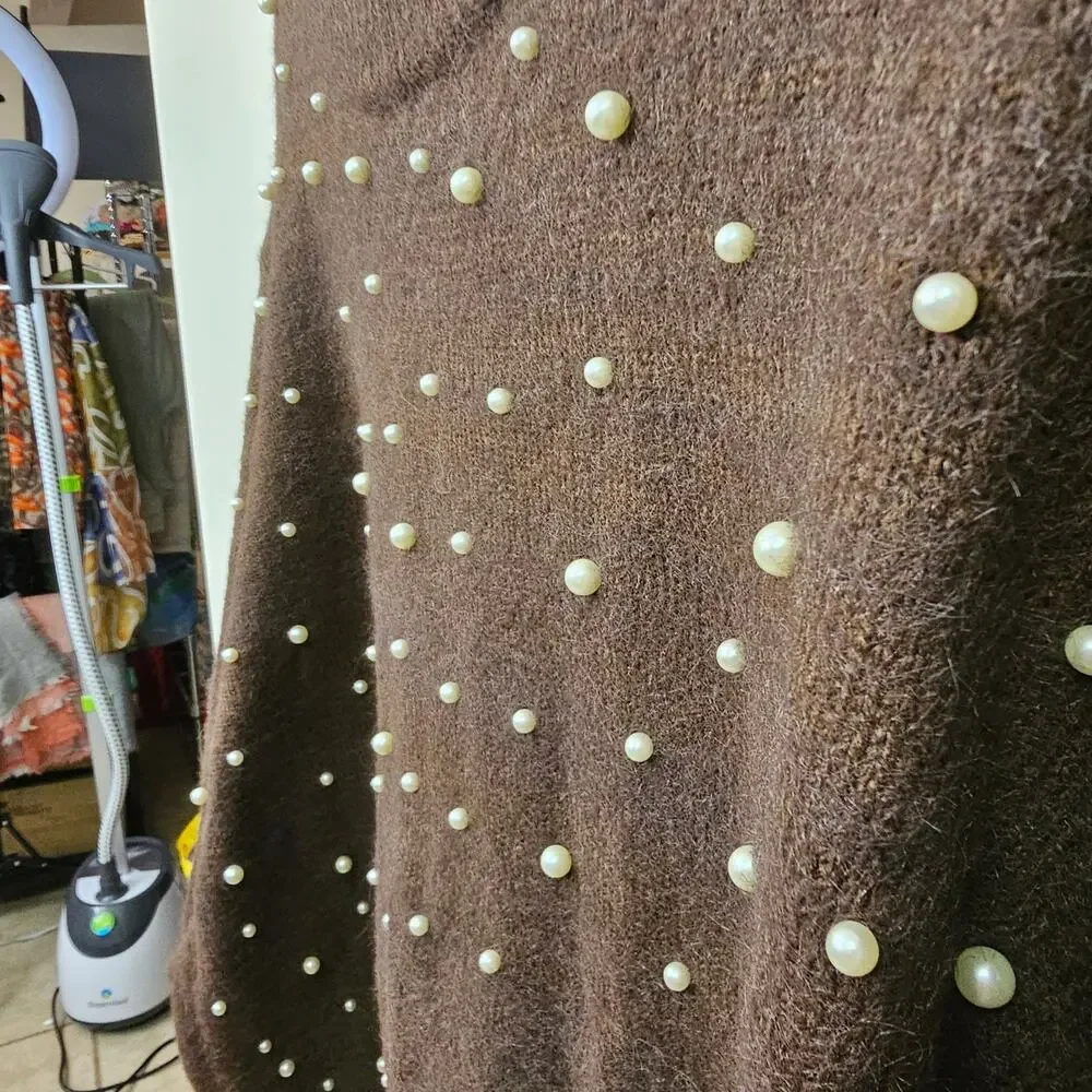 Warm Brown Sweater with Pearls Size S | City Chic - Picture 3 of 9